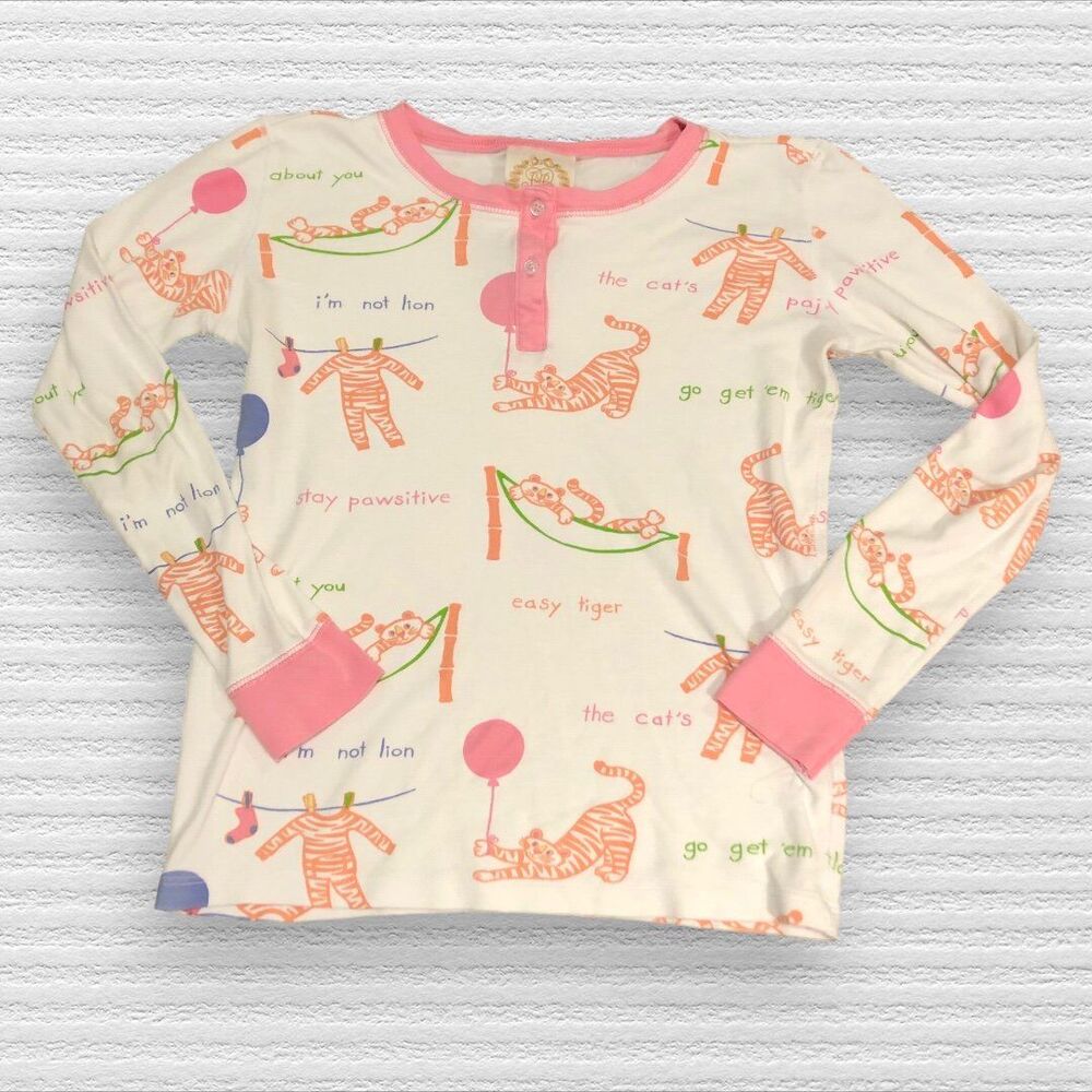 The Beaufort Bonnet Company 12 Easy Tiger Pink Orange Pajama Top Only